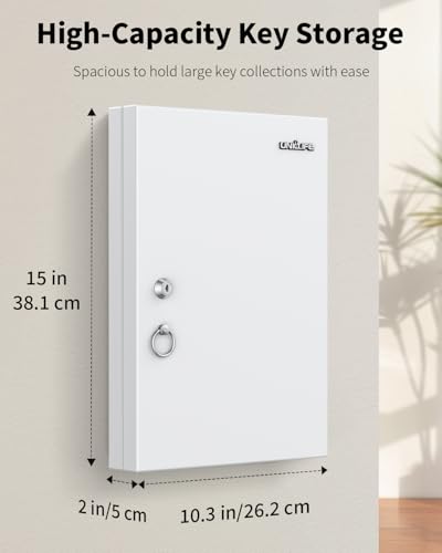 Uniclife 32 Position White Key Lock Box, Wall Mount Key Box, Car Key Organizer with Writable Key Racks and Tags, Security Key Cabinet, Car Key Holder Storage Box for Office Hotel & Company - color: White, size: 32-Key(Key Lock)