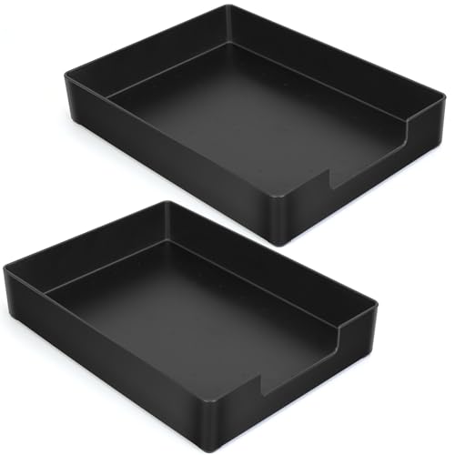 Letter-Size Tray, 2PCS Plastic Stackable A4 Paper Tray, Desk Drawer Organizer, Multi-use Large Storage Basket for Office Home Supplies,13 x 9.6 inch - color: Black 2pcs