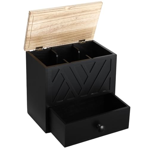 Feminine Product Organizer with Drawer, Wooden Tampon Holder for Bathroom with Flip Lid, Multi Compartment Storage Box for Pads Cotton Swabs Toiletries, 9.4 x 5.7 x 8.9 in