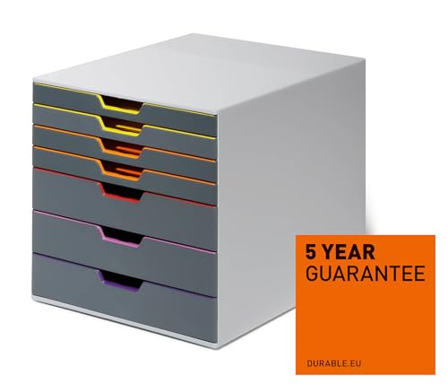 Durable Varicolor 7 Drawer Unit - Gray Desktop Drawer Set with 7 Color Coded Draws - Letter to Folio Size Files - Perfect for Storing Documents and Paper Work - style: 7-Drawer