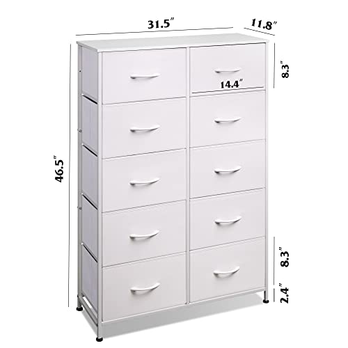 WLIVE Tall Dressers for Bedroom with 10 Fabric Drawers, Chest of Drawers, Dresser for Closet, Hallway, Living Room, Entryway, White - color: White