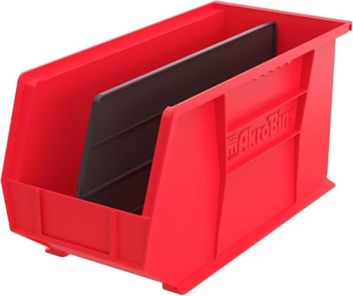 Akro-Mils 30265 AkroBins Plastic Storage Bins, Space-Saving Stackable Bins for Garage, Pantry, Craft Organization, 18-" x 8.25-" x 9-", Red, 6-Pack - color: Red