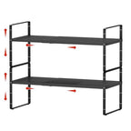 2Pack Expandable Cabinet Shelf Organizers, Stackable Metal Shelves Extender for Kitchen Countertop Storage, Adjustable Spices Shelves Rack Stand for Cupboard Pantry, Black - size: 2Pack-Special-8''Wx(16.5-27'')Lx9.6''H-Black