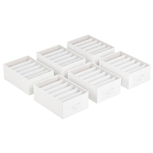SONGMICS Set of 6 Large Size Wardrobe Clothes Organizers, 6-Compartment Foldable Drawer Organizers with Handles, 16.5 x 11.8 x 6.7 Inches, for Pants, Sweaters, Jeans, Cloud White URUS009W03 - color: Cloud White, size: 6 Pack