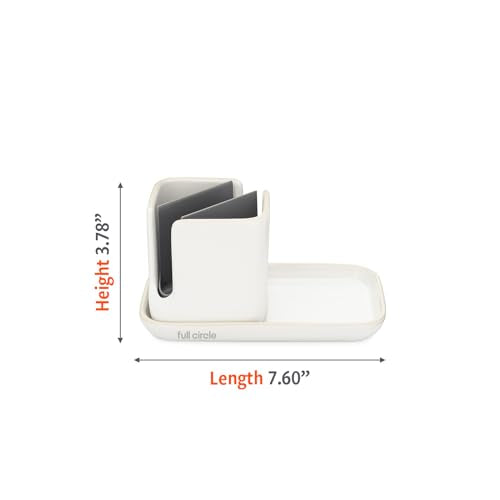 Full Circle Stash, Ceramic Kitchen Sink Caddy, Stylish Sponge Holder & Dish Brush Organizer, Easy to Clean, Dishwasher Safe, Rustproof, White and Gray, 11" - color: White/Gray