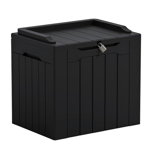 Greesum Outdoor Storage Box 31 Gallon Storage Box with Lid for Patio Furniture, Garden Tools, Pool Supplies, Waterproof and UV Resistant, Lockable, Dark Black - color: Dark Black, size: 31 Gallon