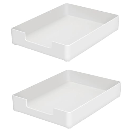 Desk Letter Tray, 2 PCS A4 Size Plastic Stackable File Document Organizer, Office Desktop File Paper Holder, Anti-Skid Stacking Support for Office Supplies (2X Off-White) - color: 2x White