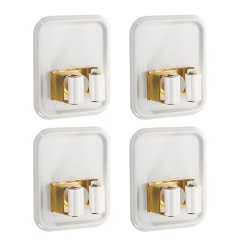 uxcell 4pcs Mop Broom Holder Wall Mount, 304 Stainless Steel Mop Broom Organizer Storage Rack, Self Adhesive Broom Hanger for Bathroom, Laundry Room, White - color: White