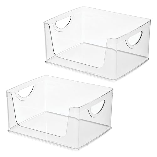 iDesign Stackable Open-Front Storage Bin with Handles for Kitchen, Set of 2, Clear, Made in USA - style: Pack of 2