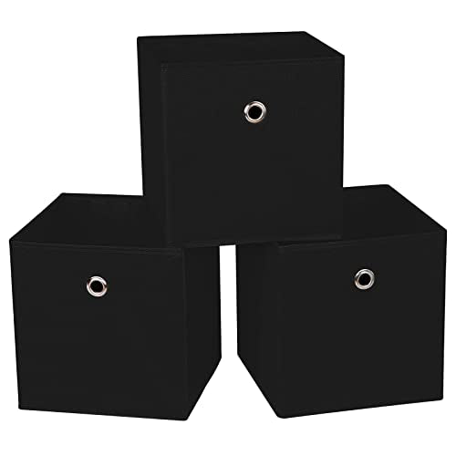 Black Fabric Cubes Storage Containers ,11 Inch Cloth Storage Cube Foldable Storage Bins Cubes Organizer Baskets with Dual Handles for Shelf Closet Set of 3,(Black) - color: Black, size: 3 pack