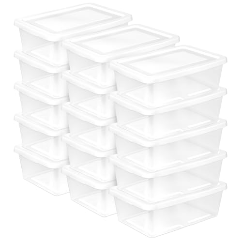 Sterilite 15-Pack Storage Box, Clear Plastic Storage Container Bins with Lids, 12 Quart - Heavy-Duty Organizing Containers for Closet, Bathroom, and Office - size: 12 Quart, style: 15