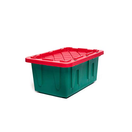 HOMZ 2-Pack Durabilt, Heavy Duty Plastic Storage Bins with Lids, 15 Gallon, Green/Red - Stackable Container Boxes for Holiday, Attic, and Garage Organization - color: Green Base/Red Lid, size: 15 Gallon (Pack of 2)