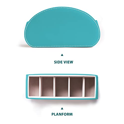 Remote Control Holders Organizer Box with 5 Compartment PU Leather Multi-functional Office Desk Storage Caddy Store Tv Remote for Media Player,Brush,Pencil,Glassees&Office Supplies (Lake Blue) - color: Lake Blue, size: S