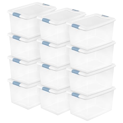 Sterilite 12 Pack Latching Box, Under Bed Storage Bins with Lids, Clear Plastic, 64 Quart - Heavy-Duty Organizing Containers for Closet, Bathroom, and Office - size: 64 Quart, style: 12 Pack