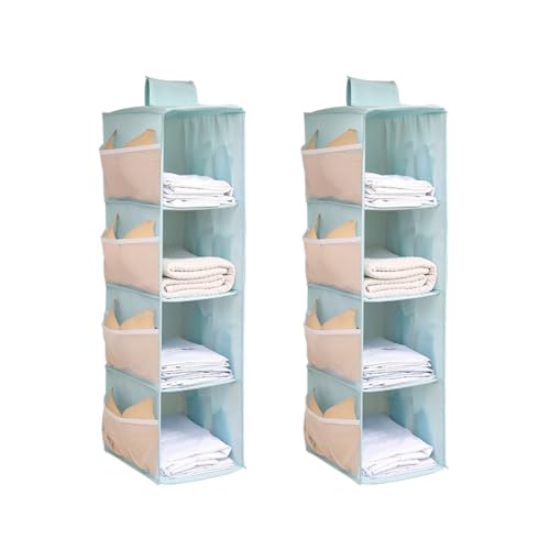 Hanging Closet Organizer, 4-Section Storage Shelves, Oxford Cloth with Mesh Pockets, (Cerulean, 4 Section) - color: Cerulean, size: 4 Section*2PACK