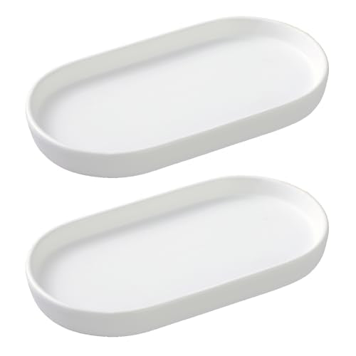 2 Pack White Round Soap Dispenser Tray - 8'' Ceramic Vanity Tray & Organizer Plate Set, Bathroom & Kitchen Countertop Decor for Soap Dispenser, Jewelry, Cosmetics, Sink - color: White - 2 Pack