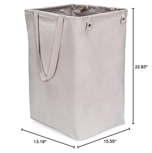 Full Circle Loads of Fun Collapsible Hamper – Laundry Basket for Dirty Clothes & Towels – Tall Standing Organic Cotton Laundry Bag with Long Handles - Ideal for Bathroom, Bedroom or Kids’ Room, Gray - color: Gray