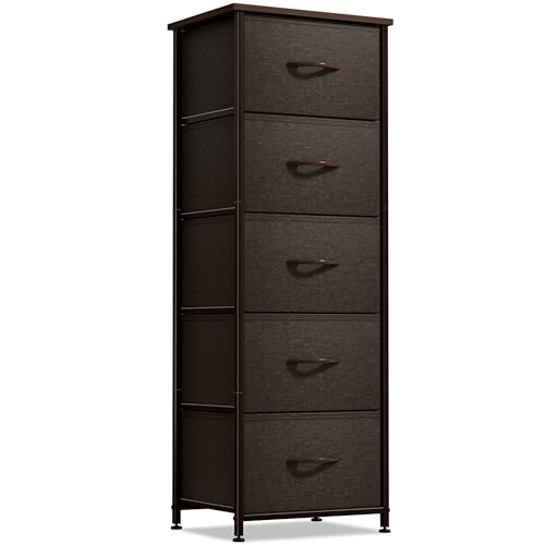 Sorbus Nightstand with 5 Drawers - Bedside Furniture & Night Stand End Table Dresser with Steel Frame, Wood Top, Easy Pull Fabric Bins for Home, Bedroom Accessories, Office & Dorm - color: Brown, style: 5 Drawer