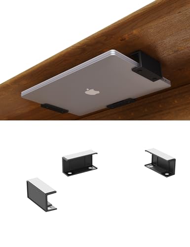 Under Desk Laptop Holder Under Desk Rack Mount for Keyboard & Small Devices Also Fit for Cable Box Wall Mount Tray Organizer Like Routers, Modems, Network Switch and More - color: Black