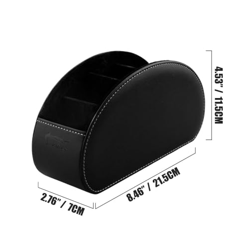 Remote Control Holder Organizer - Table Desk Leather Control Storage with 5 Spacious Compartments (Black) - color: Black