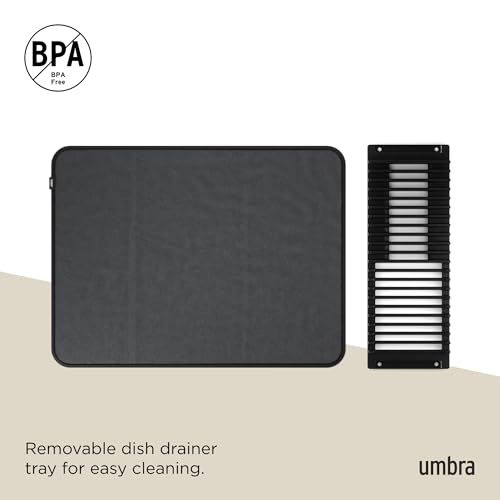 Umbra Udry Dish Rack and Microfiber Drying Mat – Space-Saving Design Folds Up for Easy Storage, Basic Rack, Black - color: Black, style: Basic Rack