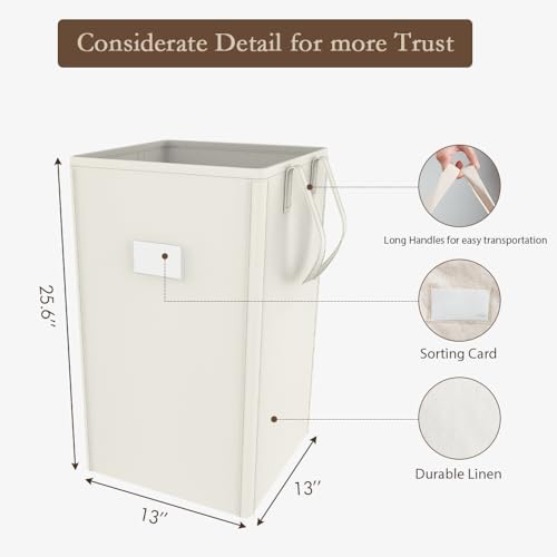 MCleanPin 210L Laundry Hamper Collapsible with 2 Washable Laundry Bags, Dirty Clothes Hamper,Laundry Basket with Handles Foldable Hamper Dorm Laundry Basket for College (Cream White) - color: Cream White