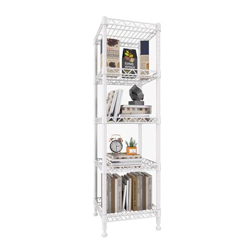 GIOTORENT 5 Tier Standing Shelving Metal Units, Adjustable Height Wire Shelf Display Rack for Laundry Bathroom Kitchen 11.8 W x 11.8 D x 50 H (5-Tier, White) - color: White, size: 11.8D x 11.8W x 50.0H (5Tier)