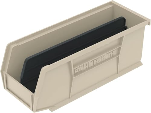 Akro-Mils 30224 AkroBins Plastic Storage Bins, Space-Saving Stackable Bins for Garage, Pantry, Craft Organization, 11" L x 4" W x 4" H, Stone, 12-Pack - color: Stone