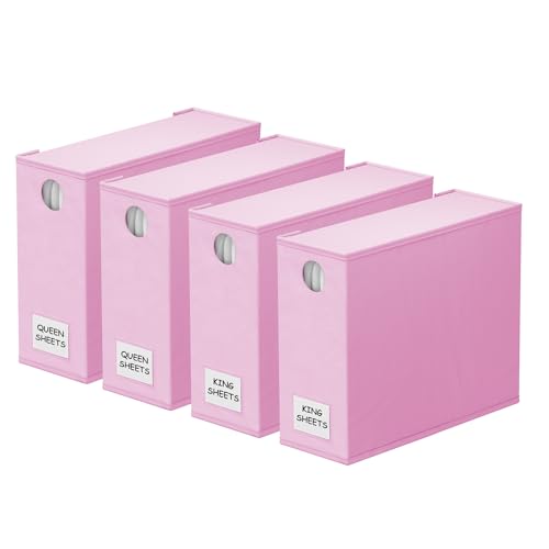 SpaceAid 4 Pack Bed Sheet Organizers and Storage, Foldable Sheet Organizer for Linen Closet, Sheets Set Folder Keeper with Window XL (Queen & King Size) Bedding Container (Pink, 4 Pack) - color: Pink, size: 4 Pack