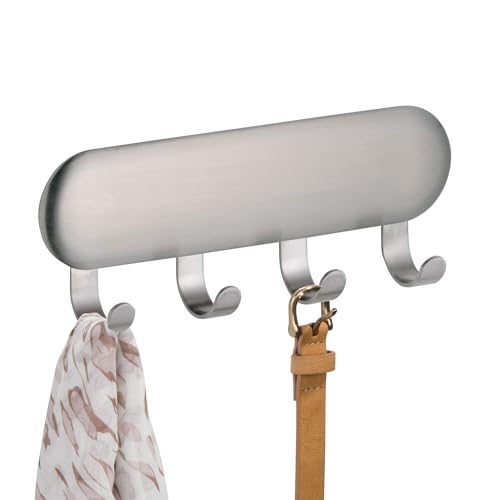 iDesign Self-Adhesive Stainless Steel Key Rack with 4 Hooks - Key Holder for Wall, Set of 4, Brushed - style: Pack of 4