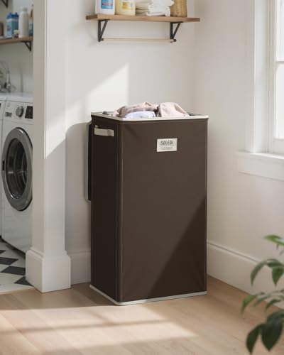 SOLEDI Laundry Hamper with Lid 100L Large & Tall Collapsible Laundry Basket, Clothes Hamper with Bag Removable Easy to Carry, Dirty Hampers for Bedroom, Bathroom, Dorm, College, Chocolate - color: Chocolate, size: 100L