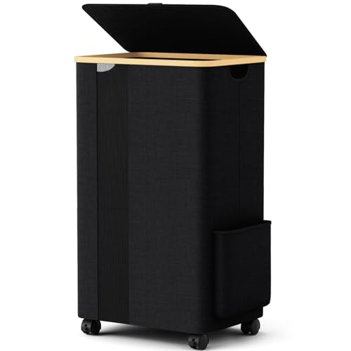 BlissTotes Laundry Basket Laundry Hamper with Lid, Collapsible Laundry Hampers, Laundry Bin, Clothes Hamper Basket with Internal Support & Wheels & Handles for Bathroom, Bedroom (100L, Black) - color: Black, size: 100L