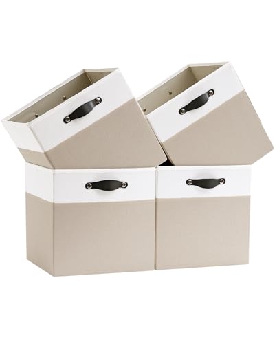 Storage Cube Bins | 7.7 oz/yd² Fabric Cubby Organizer Baskets for Shelf, Closet, Cabinet, Wardrobe | KALLAX Shelving Unit Insert Drawer | 4 Pack, Beige & White, 13x15x13 Inch - color: Candlelit Beige & White, size: KALLAX - 4 Pack