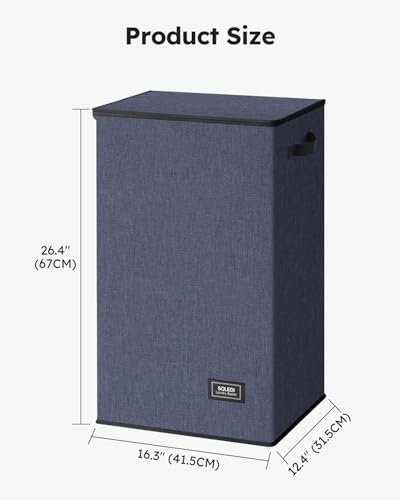 SOLEDI Laundry Hamper with Lid 90L Large & Tall Collapsible Laundry Basket, Clothes Hamper with Bag Removable Easy to Carry, Dirty Hampers for Bedroom, Bathroom, Dorm, College, Navy Blue - color: Navy Blue, size: 90L