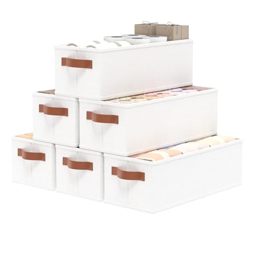 OUTBROS Storage Boxes, Fabric Bins With Handles, Foldable Baskets for Organizing, For bedrooms, living rooms, Shelves, White, 15 x 6.1 x 5.1 inch, 6-Pack - color: White, size: 15x6.1x5.1in(6-Pack）