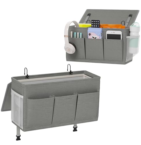 Edudif Dual-purpose Bedside Caddy Bedside Organizer, Bed Caddy with 6 Pockets, Versatile Bedside Storage Solution Magazine Remotes holder, ideal for Home, Dorm, Hospital, Crib Bed (Grey 2pcs) - color: Grey 2pcs