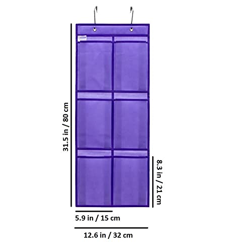 Over The Narrow Door Shoe Organizer Hanging 6 Large Fabric Pockets Back Door Shoe Holder for Closet with 2 Hooks (PURPLE) - color: PURPLE