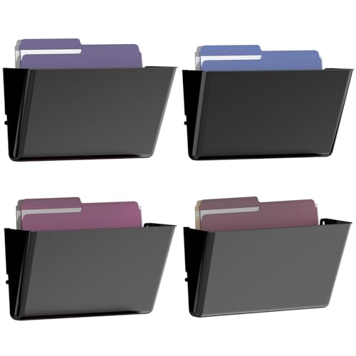 Gawerk Clear Acrylic Single Pocket, Plastic Hanging Wall Mount File Holder for Office Home (Black, 4 Pack) - color: Black, size: 4 Pack