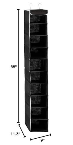 ZOBER Hanging Closet Organizer, 10-Shelf - Hanging Storage Organizer Shelves for Clothes, Towels, Toys - College Dorm Room, Nursery, & Home Closet - color: Black, size: 10-Shelf