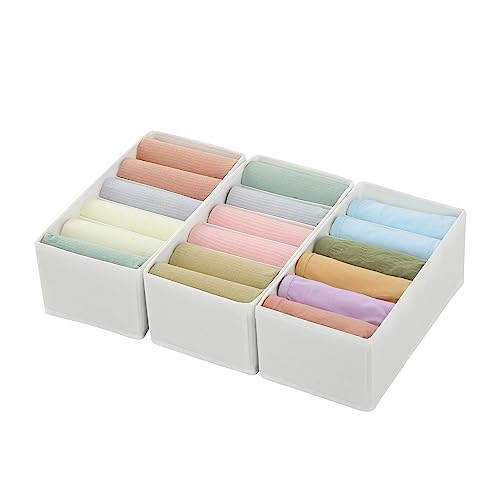 Qozary 3 Pack Sock Underwear Drawer Organizer Dividers, Non-Woven Fabric Collapsible Cabinet Closet Storage Boxes for Clothes, Socks, Lingerie, Underwear, Tie, Belt, Baby, Bedroom (White, 6 Cells) - color: White, size: 6 Cells