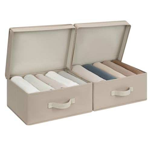 StorageWorks Small Storage Boxes with Lids, Stackable Fabric Storage Bins with Handles, Storage Baksets for Closet, Shelves, 15" x11¼x 6¼", Light Brown, 2-Pack - color: Light Brown, size: 15"L x 11¼"W x 6¼"H