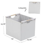 HOONEX Large Collapsible Storage Bins, Linen Fabric, Pack of 2, Storage Baskets with Wooden Carry Handles and Sturdy Heavy Cardboard, for Home, Office, Car, Nursery, White - color: White