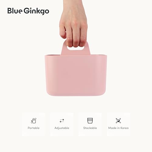 BLUE GINKGO Small Stackable Organizer Caddy – Korean-Made Portable Tote for Bathroom, Office, Crafts, or School Supplies (Square, Pink) - color: PINK, size: Square