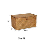 DOKOT Rectangular Handwoven Seagrass Storage Basket with Lid for Shelves and Home Organizer Bin, (M (12"x7"x6"H), Natural) - size: M (12"x7"x6"H)