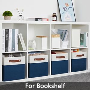HNZIGE Cube Storage Bins Basket for Shelves Set of 4, Fabric Storage Cubes Baskets Closet Storage Bins for Cube with Handles, Cubby Storage Bins Baskets for Organizing Home and Office (White Blue) - color: Blue White, size: 11"x11"x11"-4pack
