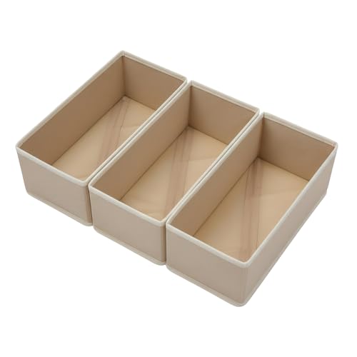Bructhun Sock Drawer Organizer 3 Pack - Collapsible Fabric Storage Bins for Underwear Divider, Small Closet Organizers with 3 Compartments, Khaki - color: Khaki