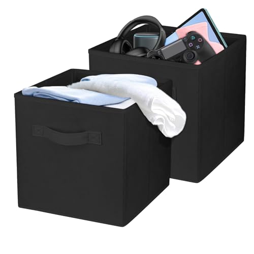 2 Pcs Storage Cubes, 10.5 Inch Collapsible Storage Bins, Fabric Foldable Bins for Organization, Durable Storage Bins for Closet, Shelves, Offices (Black) - color: Black