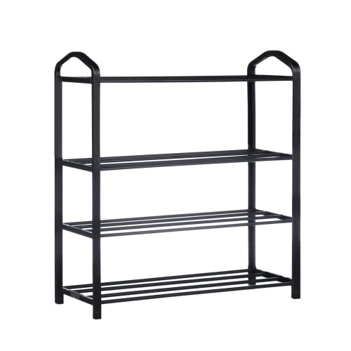 YSSOA 4-Tier Stackable Shoe Rack, 12-Pairs Sturdy Shoe Shelf Storage, Black Shoe Tower for Bedroom, Entryway, Hallway, and Closet - size: 24 x 08 x 24, 4-Shelf