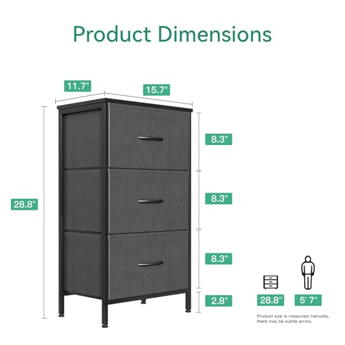AODK Dresser for Bedroom Nightstand Small Dressers Chest of Drawers End Table for Living Room, Closet Dresser with 3 Storage Drawers Organizer Clothes, Dark Grey - color: Dark Grey
