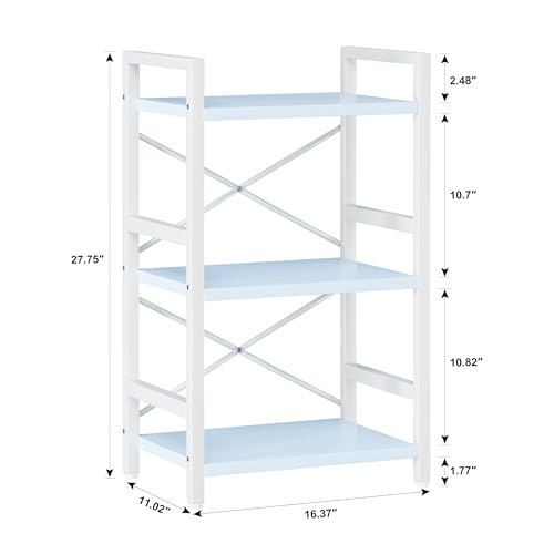Homeiju Bookshelf, 3 Tier Industrial Bookcase, Metal Small Bookcase, Rustic Etagere Book Shelf Storage Organizer for Living Room, Bedroom, and Home Office(Blue) Patent Pending D29873033 - color: Blue, size: 3 Tier